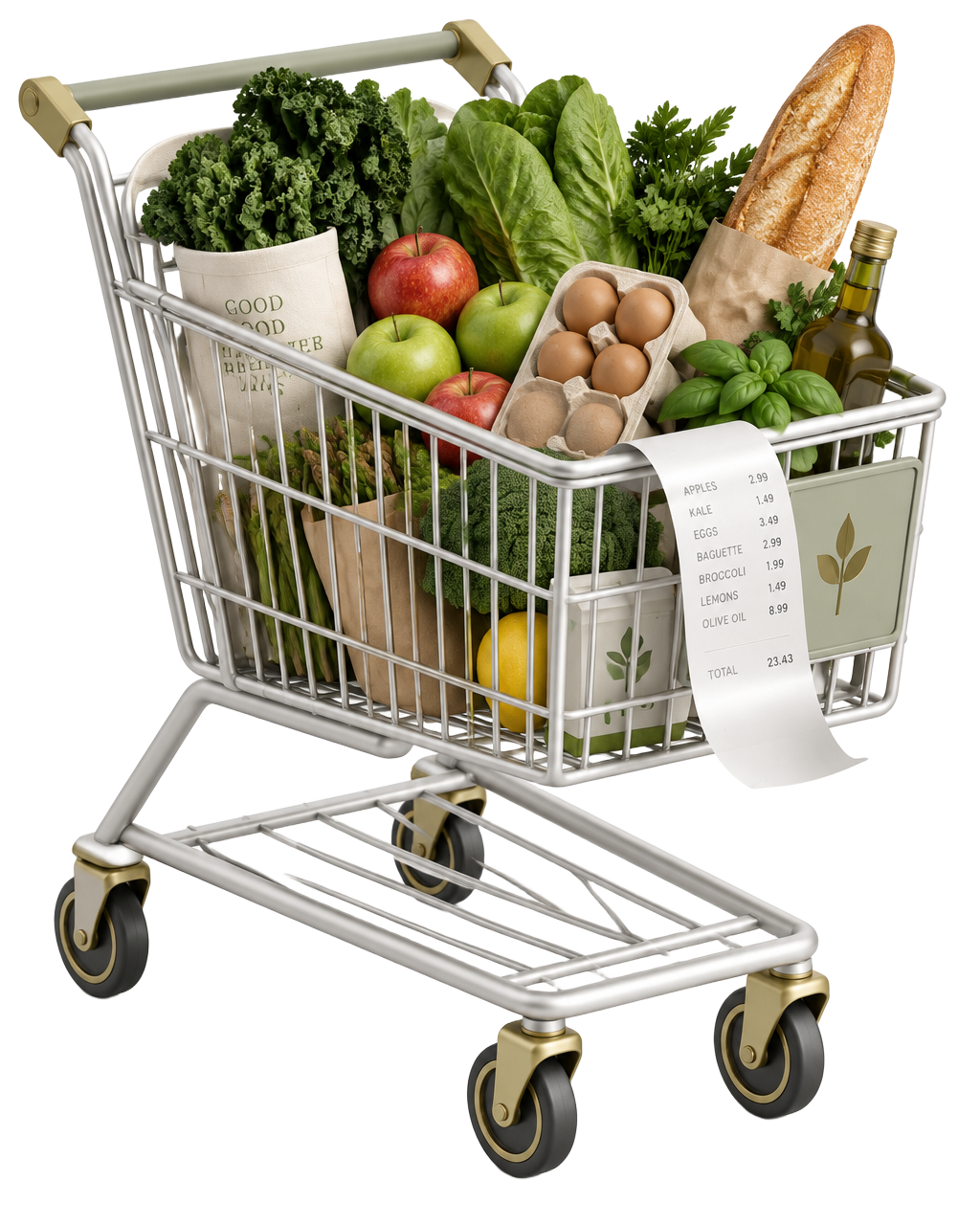 Isometric shopping cart filled with fresh produce